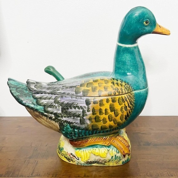 Vintage Other - Vintage Hand Painted Duck Shaped Soup Tureen Ladle Italy